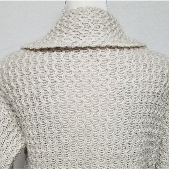 𝅺RARE Vintage 70s Jantzen Tan Chunky Knit Wide Collar Bow Bell Sleeve Cardigan - Picture 12 of 16